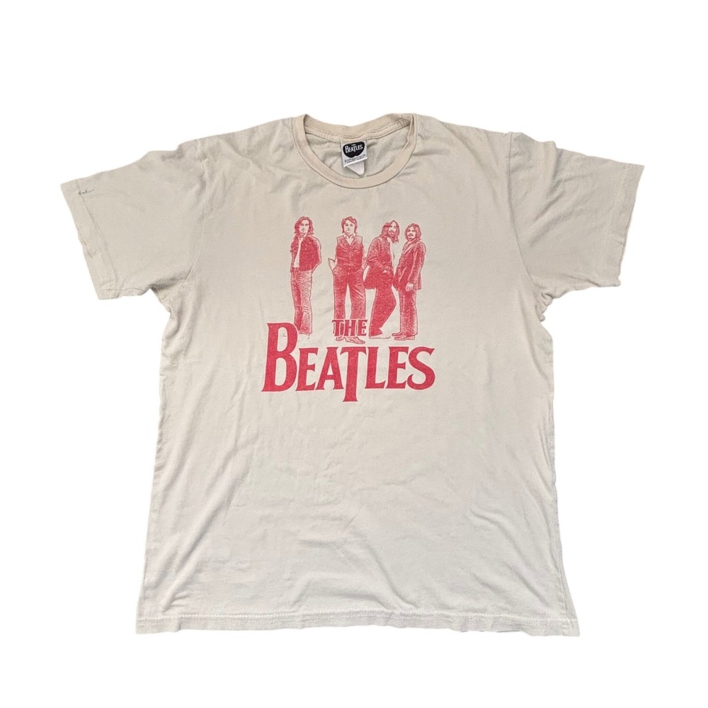 Vintage The Beatles 2006 Apple Corps Ltd Graphic T-Shirt Tan Red Mens XL